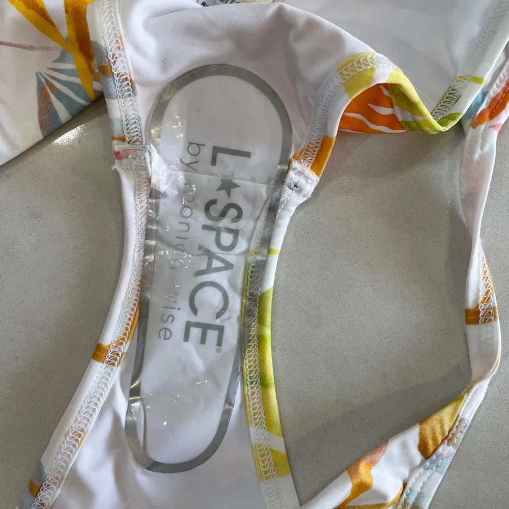 L*Space Tropical Print Bikini Set White Multicolor Bitsy Bottom | NWOT M & XL
